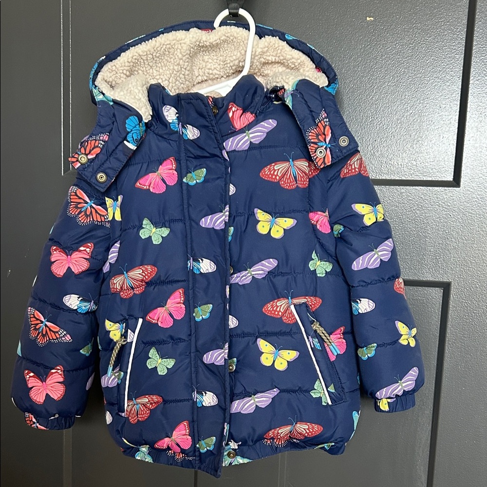 Mini Boden Navy Butterfly Print Kids Jacket